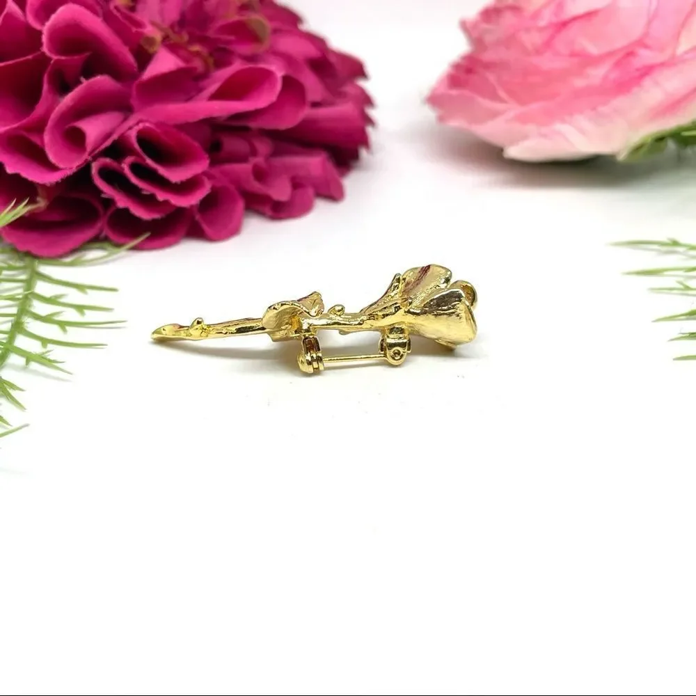 VINTAGE⚜️Golden Blooming Rose Stem Brooch